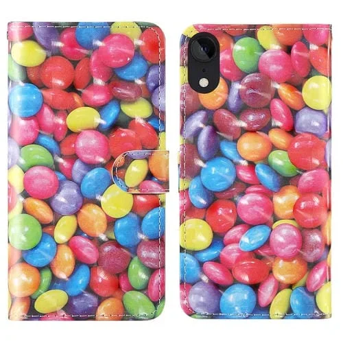 Funda para iPhone Xr TPU y Cuero PU Flip Horizontal con Soporte, Ranuras para Tarjetas y Billetera (Azúcar de Color)