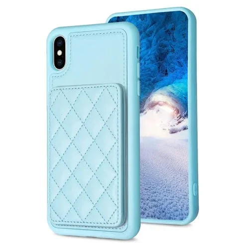 Funda para iPhone Xs Max BF25 Square Plaid Card Bag Holder Phone Case (Azul)