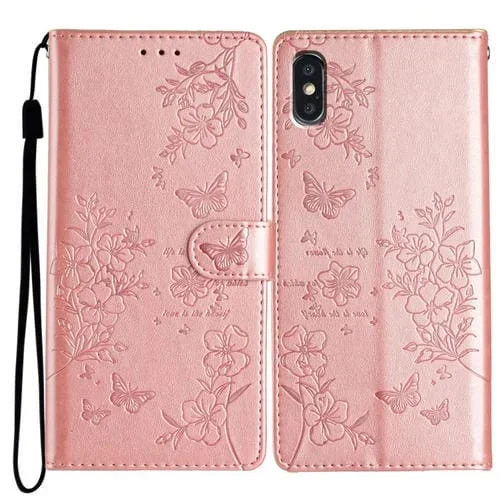 Funda para iPhone Xs Max Butterfly Love Flower de Cuero en Relieve (Oro Rosa)