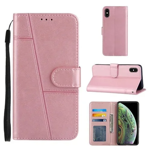 Funda para iPhone Xs Max Costura Calf Texture Hebilla con Tapa Horizontal Soporte Ranuras Tarjetas Billetera y Cordón (Rosa)
