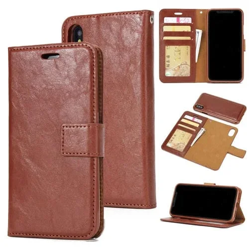 Funda para iPhone Xs Max Crazy Horse Cubierta Trasera Magnética de Cuero con Tapa Horizontal Soporte Ranuras Tarjetas Marco Fotos Billetera (Marrón)