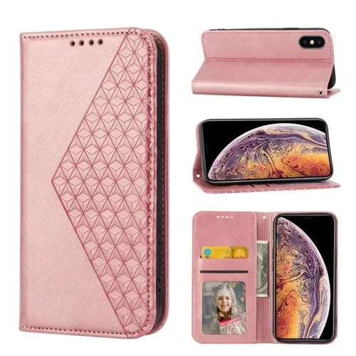 Funda para iPhone Xs Max Cubic Grid Calf Texture Cierre Magnético Cuero (Oro Rosa)