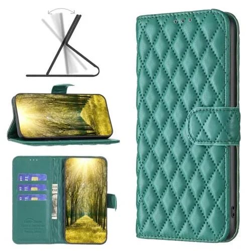 Funda para iPhone Xs Max Diamond Lattice Wallet de Cuero con Tapa (Verde)
