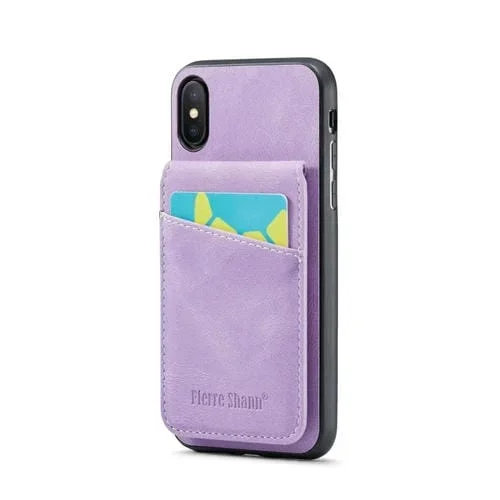 Funda para iPhone Xs Max Fierre Shann Crazy Horse Card Holder Contraportada PU (Púrpura)