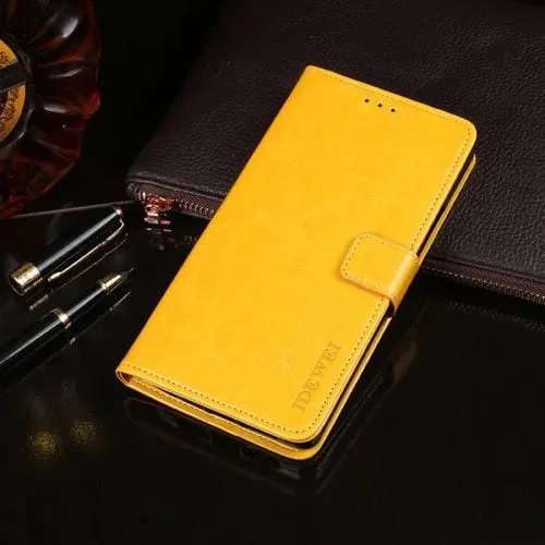 Funda para iPhone Xs Max Idewei Crazy Horse Texture Cuero con Tapa Horizontal Soporte y Ranuras para Tarjetas y Billetera (Amarillo)