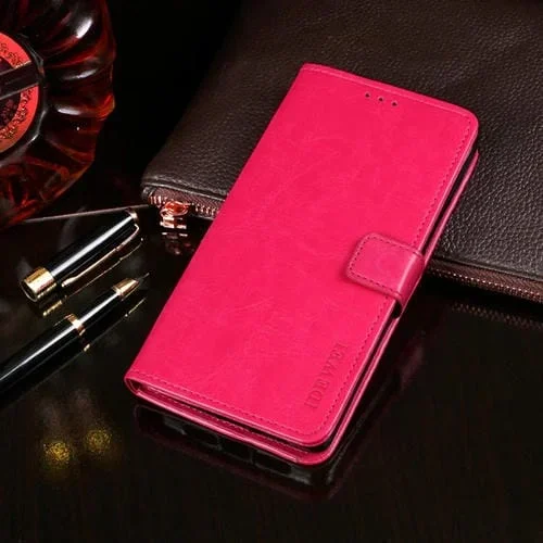Funda para iPhone Xs Max Idewei Crazy Horse Texture Cuero con Tapa Horizontal Soporte y Ranuras para Tarjetas y Billetera (Rosa Roja)
