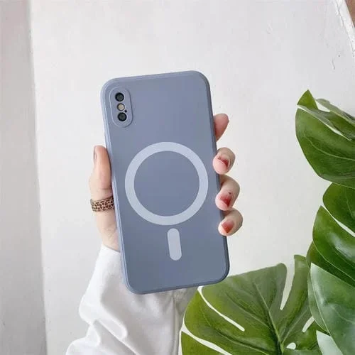 Funda para iPhone Xs Max Silicona Líquida Cobertura Total a Prueba de Golpes Magsafe (Gris)