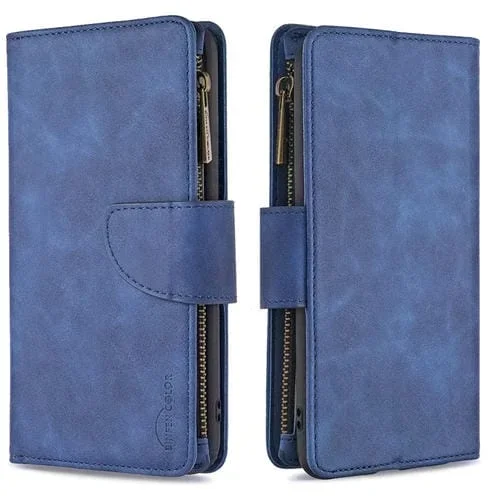Funda para iPhone Xs Max Skin Feel Desmontable Cremallera Magnética Cuero de Pu Tapa Horizontal Ranuras Tarjetas Soporte Billetera Marco Fotos Cordón (Azul)