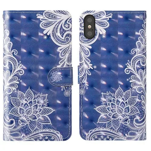 Funda para iPhone Xs Max TPU + Cuero PU con Soporte, Ranuras y Cordón (Encaje Blanco)