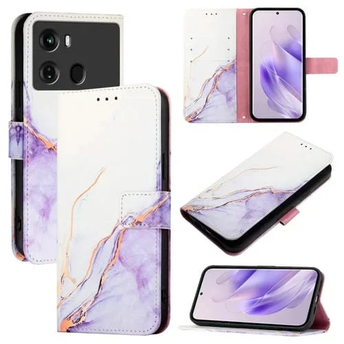 Funda para Itel P40 Pt003 de Cuero con Tapa y Patrón de Mármol (Blanco y Morado)