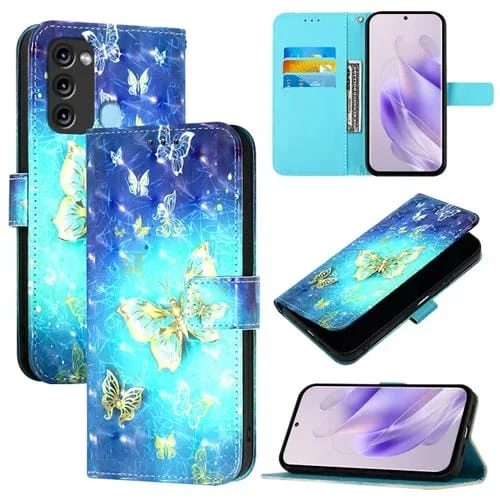 Funda para Itel S17 Vision 3 de Cuero con Tapa Horizontal y Pintura 3D (Mariposa Dorada)