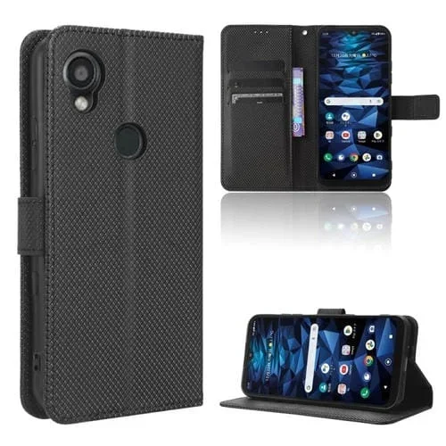Funda para Kyocera Digno Sx3 Kyg02 con Textura Diamond de Cuero (Negro)