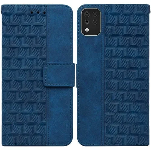 Funda para LG K42 Caja de Cuero en Relieve Geométrico (Azul)