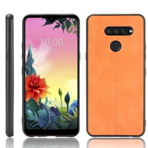 Funda para LG K50S Patrón de Piel de Vaca Costura a Prueba de Golpes PC + PU + TPU (Naranja)