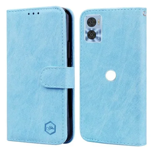 Funda para Motorola Moto E22 / E22I PU + TPU Sensación de Piel Textura de Cuero Aceitoso (Azul Claro)