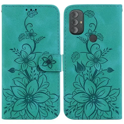 Funda para Motorola Moto G Power 2022 de Cuero con Relieve Lily (Verde)