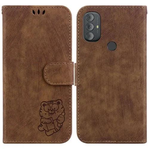 Funda para Motorola Moto G Power 2022 de Cuero con Relieve Little Tiger (Marrón)