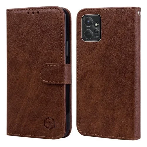 Funda para Motorola Moto G Power 2023 de PU y TPU con textura de cuero aceitoso (Marrón)