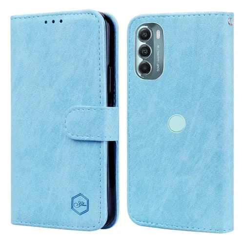 Funda para Motorola Moto G Stylus 5G 2022 PU + TPU textura Cuero al óleo (Azul Claro)