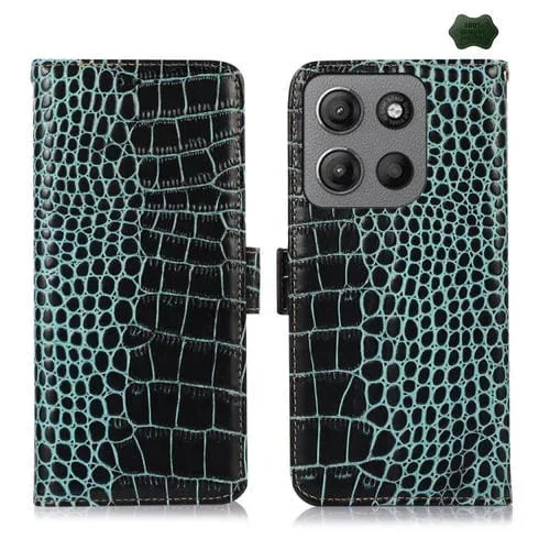 Funda para Motorola Moto G15 4G/G05 con Capa Superior de Piel de Vaca y Cocodrilo (Verde)