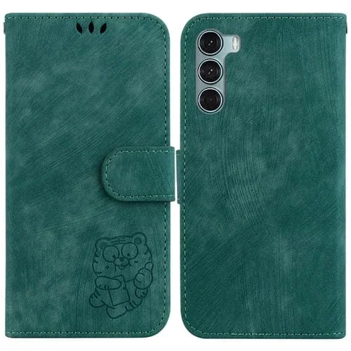 Funda para Motorola Moto G200 5G Edge S30 de Cuero con Relieve Little Tiger (Verde)