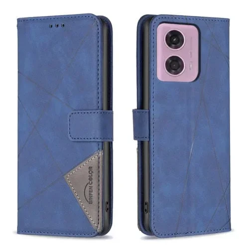 Funda para Motorola Moto G24 de Cuero con Textura de Rombo y Hebilla Magnética (Azul)