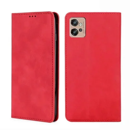 Funda para Motorola Moto G32 4G Skin Feel Flip Horizontal Magnética de Cuero (Rojo)