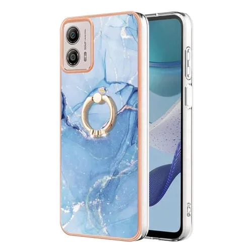 Funda para Motorola Moto G53 5G Imd Doble Cara Mármol Galvanoplastia con Anillo (Azul)