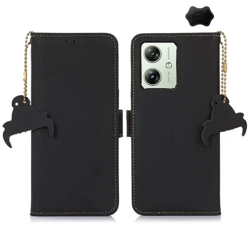 Funda para Motorola Moto G54 5G de Cuero Genuino Magnética con RFID (Negro)