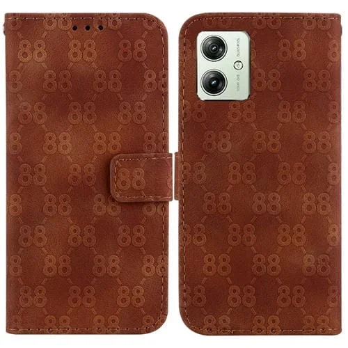 Funda para Motorola Moto G54 de Cuero con Relieve en Forma de 8 Dobles (Marrón)