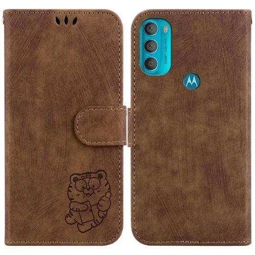 Funda para Motorola Moto G71 5G de Cuero con Relieve Little Tiger (Marrón)