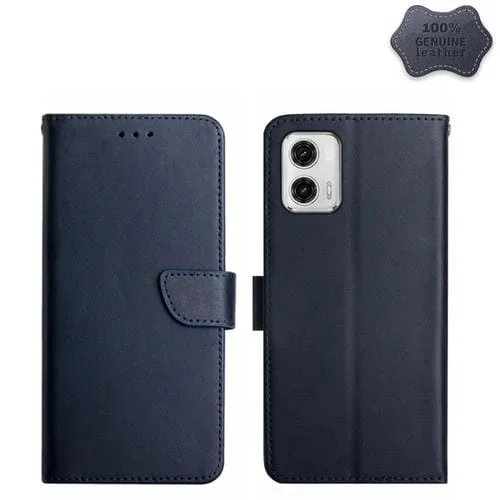 Funda para Motorola Moto G73 5G con Tapa de Cuero Genuino a Prueba de Huellas (Azul)