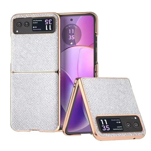 Funda para Motorola Razr 40 con Textura de Diamante y Nanochapado (Plateado)