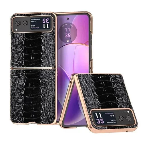 Funda para Motorola Razr 40 Serie Weilai de Cuero Genuino con Nanochapado (Negro)