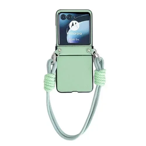 Funda para Motorola Razr 40 Ultra con Textura de Cuero y Correa (Verde)
