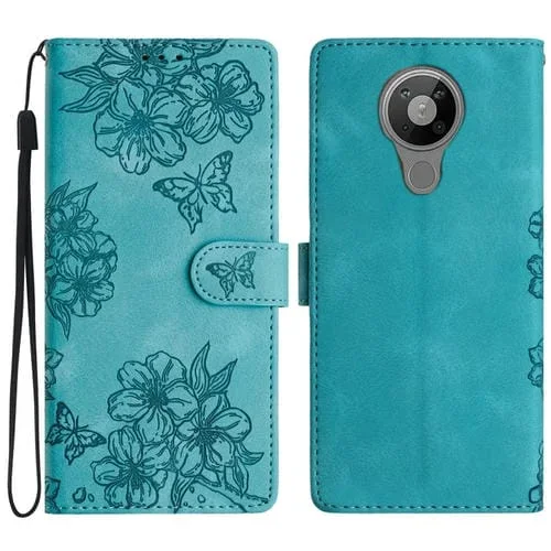 Funda para Nokia 5.4 Cherry Blossom Butterfly Skin Feel en PU Relieve (Verde)