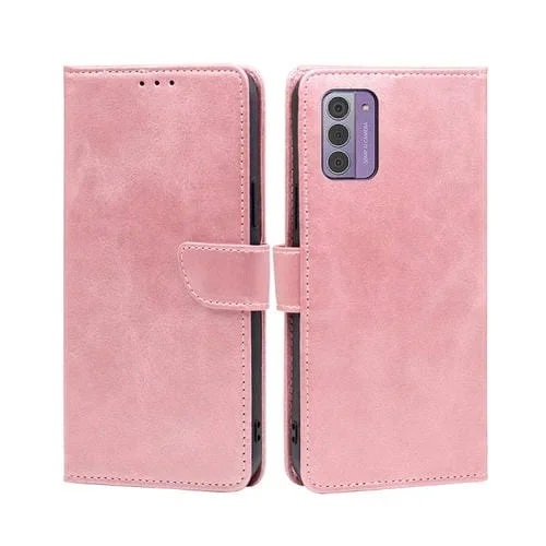 Funda para Nokia G42 5G de Cuero con Tapa, Hebilla y Textura de Becerro (Oro Rosa)