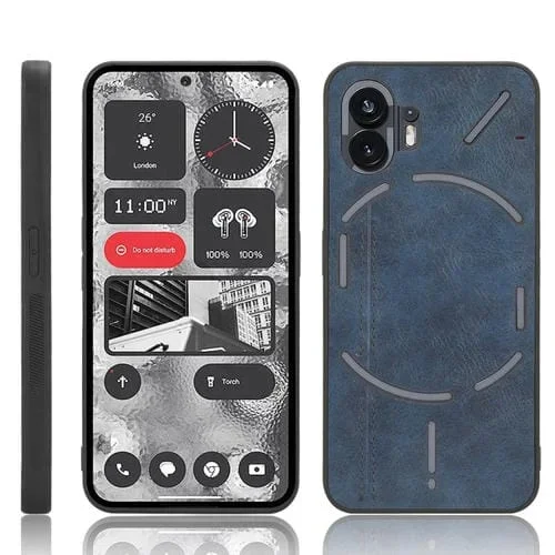 Funda para Nothing Phone 2 con Contraportada de Costura y Patrón de Vaca (Azul)