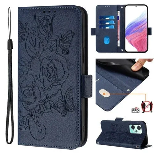 Funda para OnePlus Nord Ce 2 Lite 5G de Cuero Antirrobo RFID con Relieve (Azul Oscuro)