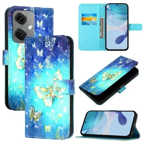 Funda para OnePlus Nord Ce3 India de Cuero con Tapa Horizontal y Pintura 3D (Mariposa Dorada)