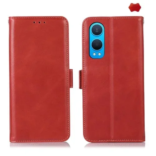 Funda para OnePlus Nord Ce4 Lite de Cuero Genuino con Textura Caballo Loco y Protección RFID (Rojo)