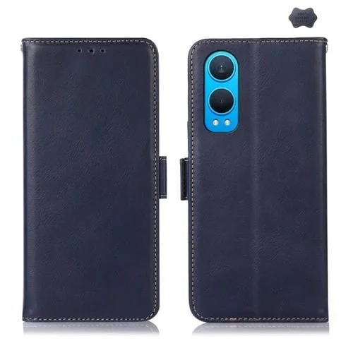 Funda para OnePlus Nord Ce4 Lite de Cuero Genuino con Textura de Caballo Loco y Protección RFID (Azul)