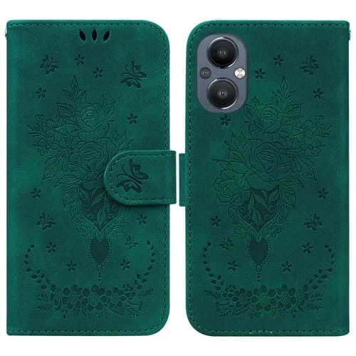 Funda para OnePlus Nord N20 5G Butterfly Rose Foothip en Relieve de Cuero (Verde)