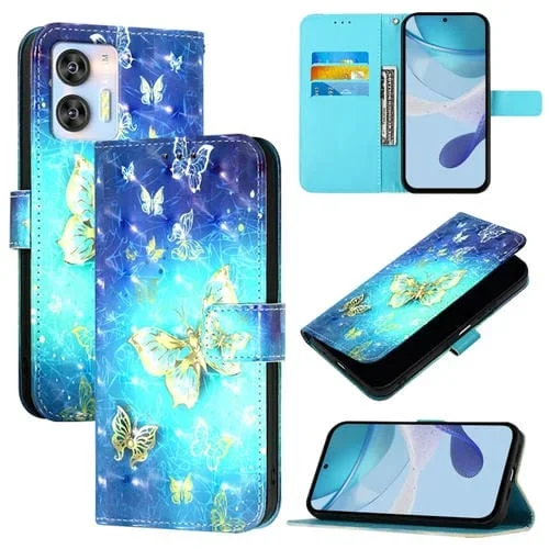 Funda para Oukitel C35 / C36 de Cuero con Tapa Horizontal y Pintura 3D (Mariposa Dorada)