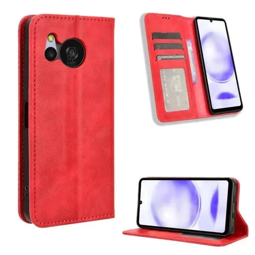 Funda para Sharp Aquos Sense8 de Cuero con Textura Retro y Hebilla Magnética (Rojo)