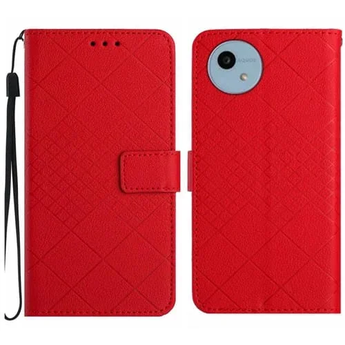 Funda para Sharp Aquos Wish 4 de Cuero con Textura de Rejilla Rómbica (Rojo)