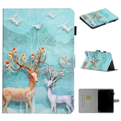 Funda para Tablet Pc Universal 10 Pulgadas Cuero PU Tapa Horizontal Soporte Ranura Tarjeta (Sika Deer)