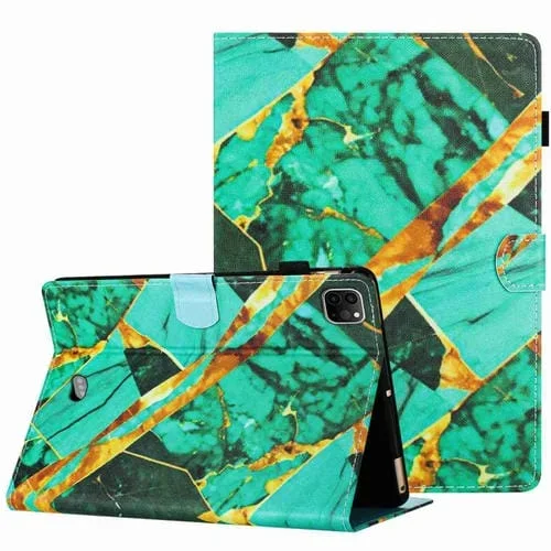 Funda para Tableta Apple iPad 11 Pro 2020 Air 4 10.9 Cuero Inteligente Costura Patrón Mármol (Verde Dorado)
