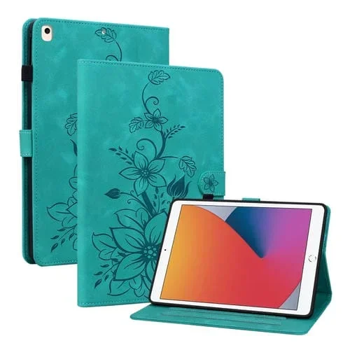 Funda para Tableta Apple iPad Air Air 2 9.7 (2017 2018) Cuero Relieve Lily (Verde)
