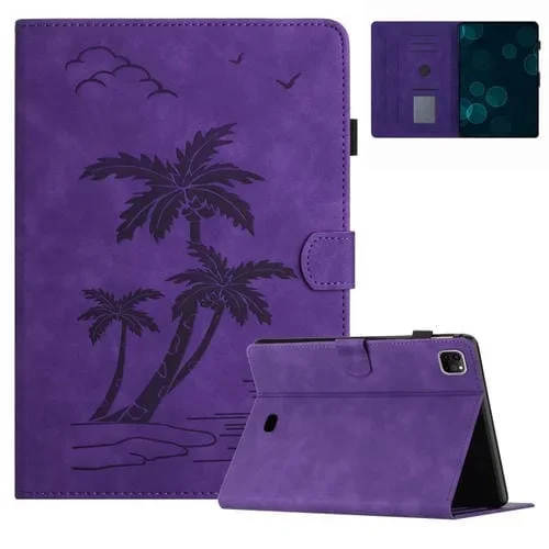 Funda para Tableta Apple iPad Pro 11 2018 Air4 10.9 Air5 Cuero Inteligente Relieve Árbol de Coco (Púrpura)